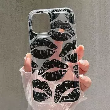 Чехол для iPhone 15, чехлы для iPhone 14 Pro Max, мягкий прозрачный чехол с черными губами и поцелуем для iPhone 11 13 12 Mini XS XR X 7 8 Plus For iPhone 14