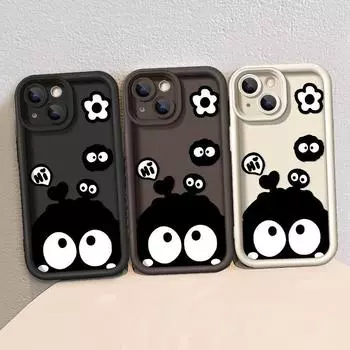 Чехол для iPhone 15 мультяшный милый забавный силиконовый чехол для телефона iPhone 15 14 13 12 11 Pro Max XS Max X XR 7 8 Plus SE 2022 мягкий женский чехол для телефона iPhone 15 чёрный