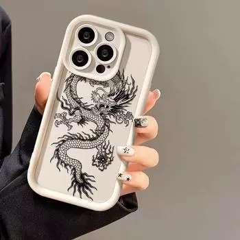 Чехол для iPhone 15 мультяшный винтажный дракон силиконовый чехол для iPhone 15 14 13 12 11 Pro Max XS Max X XR 7 8 Plus SE3 женский мягкий чехол из ТПУ iPhone 15 бежевый