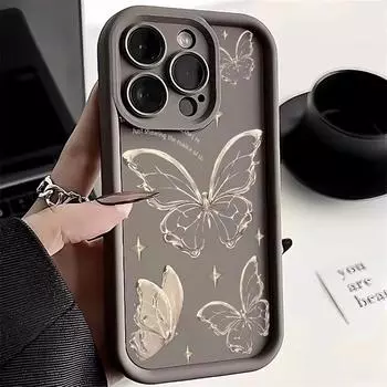 Чехол для iPhone 15 Painting Gold Butterfly Силиконовый чехол для телефона для iPhone 15 14 13 12 11 Pro Max X XR XS 7 8 Plus SE2 Мягкий чехол iPhone 15 Pro Max белый
