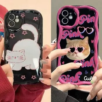 Чехол для iPhone 15 Pro Max 14 11 13 12 Mini XR 6s 6 8 7 Plus X XS SE, чехол с волнистой текстурой, милый кролик, кошка, медведь, цветок Iphone 15 Pro