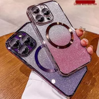 Чехол для iPhone 15 Pro Max с гальваническим покрытием и градиентным блеском, магнитный, совместим с iPhone 13, 14, 16. iPhone X