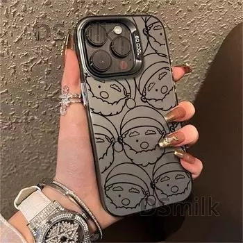 Чехол для iPhone 15 Pro с лазерной печатью Санта-Клауса и защитой от падений для Apple 13/14/11XsMax iPhone 12 Pro Max серый