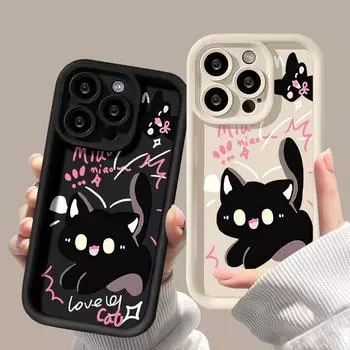 Чехол для iPhone 16 с изображением милого забавного кота, силиконовый чехол для iPhone 15 14 13 12 11 Pro Max XS Max X XR 7 8 Plus SE, мягкий женский чехол для телефона iPhone 15 белый