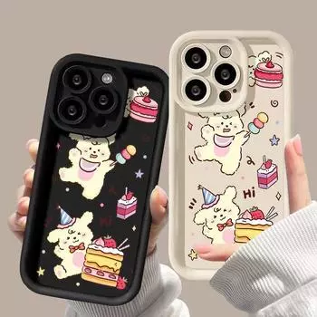 Чехол для iPhone 15 с изображением мультяшного милого щенка на день рождения, силиконовый чехол для iPhone 15 14 13 12 11 Pro Max XS Max X XR 7 8 Plus SE3, женский чехол iPhone 15 чёрный