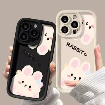 Чехол для iPhone 15 с изображением животных, мультяшного милого кролика, силиконовый чехол для iPhone 15 14 13 12 11 Pro Max XS Max X XR 7 8 Plus SE3, мужской мягкий чехол из ТПУ iPhone 15 чёрный