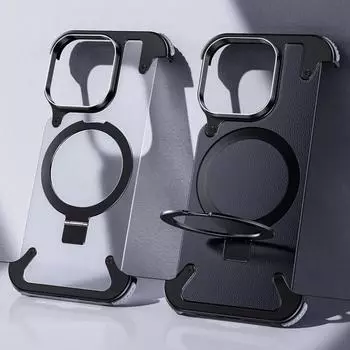 Чехол для iPhone 16 15 14 13 Pro Max с металлической рамкой Magsafe, четырьмя угловыми подушками безопасности, прозрачным кожаным кольцом для пальца, держателем для телефона For iPhone 16 Pro Max