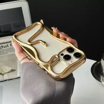 Чехол для iPhone 16 15 14 13 12 11 Роскошный 3D-чехол для телефона с полым змеиным узором и суперсильной функцией рассеивания тепла iPhone 11 Pro Max бежевый