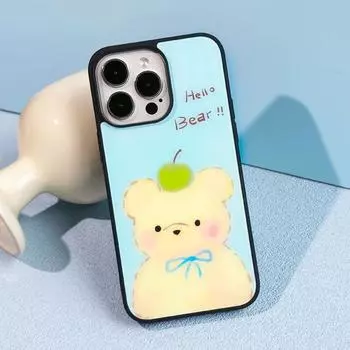 Чехол для iPhone 16, 15, 14, матовый черный край, совместимый и подходит для 13/12 promax, зеленый Apple Bear 16