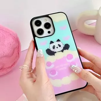 Чехол для iPhone 16, 15, 14, матовый черный, совместимый и подходит для 13/12 promax, милая панда 16