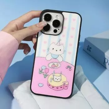 Чехол для iPhone 16, 15, 14, матовый черный, совместимый и подходит для 13/12 promax Birthday Kitten 16