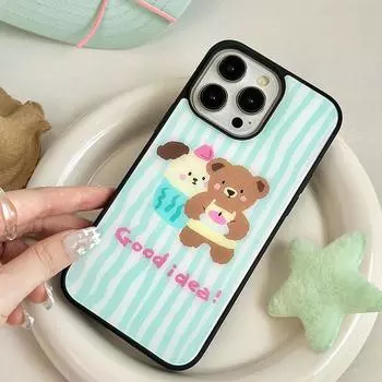 Чехол для iPhone 16 15 14 с матовым черным краем, совместимый и подходящий для 13/12 promax Puppy Bear 16