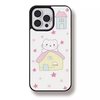 Чехол для iPhone 16 15 14 с матовым черным краем, совместимый и подходящий для 13/12 promax Cat Cottage 16