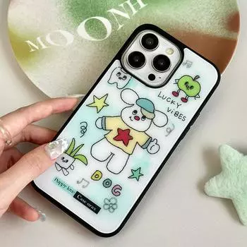 Чехол для iPhone 16 15 14 с матовым черным краем, совместимый и подходящий для 13/12 promax Kids Illustration Puppy 16