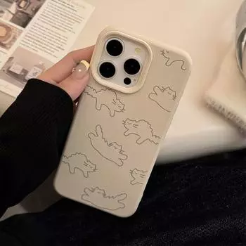 Чехол для iPhone 16 15 14, совместимый и подходящий для 13 12promax, окрашенный в простой стиль с рисунком кошки 16promax