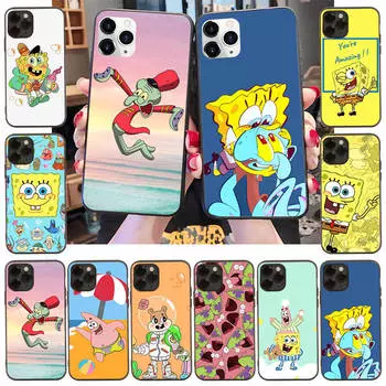 Чехол для iPhone 16 15 Plus 14 13 12 11 Pro 8 7 6S 6 SE 5S X XR XS Max Realme C30 C33 C31 9I Black Sofe Cover SI42 Lovely SpongeBob Samsung S7 кожа буйвола