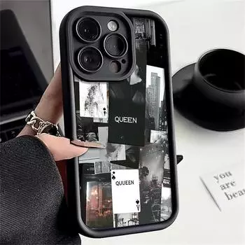 Чехол для iPhone 16 Pro Max 15 Pro 14 Plus 13 12 11 XS XR 8 7 с рисунком туза пик и королевы, противоударный, мягкий, из силикона, матовый, из ТПУ iPhone 16 чёрный