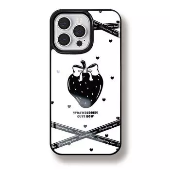 Чехол для iPhone из смолы с защитой от падений и арт-дизайном для HUAWEI mate60pro черный и белый клубника 15