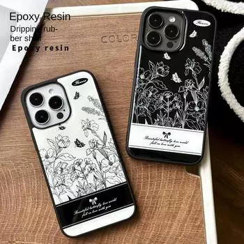 Чехол для iPhone из смолы с защитой от падений и арт-дизайном для HUAWEI mate60pro классические цветы и растения 15 чёрный