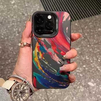 Чехол для iPhone с эффектом брызг масляной краски для iPhone 15 ProMax - силиконовый чехол для iPhone Apple 15/15pro/15plus/15promax/14/13/12/11/XS Lady Apple 15
