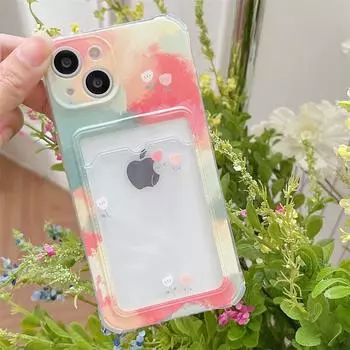 Чехол для iPhone с акварельным цветком и вставной карточкой, подходит для Apple iPhone 13/14, 12 Pro, XR/XS Max. iPhone12promax