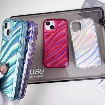 Чехол для iPhone с мерцающим лазером: Совместимо с iPhone 14Pro, 16Pro, 13, 15 - Прозрачный красный дизайн с водной рябью iPhone XS Max прозрачный/фиолетовый