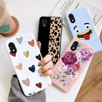 Чехол для iPhone XR Мягкий мультяшный милый защитный чехол Противоударный чехол с цветком и бабочкой для IPhone XR Розовое сердце с узором Силиконовый мягкий чехол из ТПУ iPhone XR