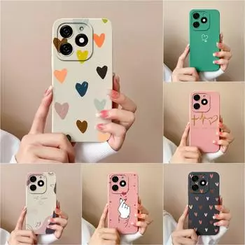 Чехол для Itel A18s A70 Tecno Spark 20 20C Pop 8 Pova 6 Pro Чехлы-бамперы Pretty Love Heart Pattern Матовые жидкие силиконовые противоударные чехлы для телефонов Корпус Tecno Spark Go 2024