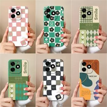 Чехол для Itel P55 A70 Tecno Hot 40i Spark 20C Go 2024, жидкий силикон, модная защитная пленка с рисунком в клетку, защита от падения, популярные сумки для телефонов, бампер Tecno Spark Go 2024