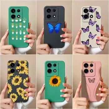 Чехол для Itel S23 Plus A60s A05S Infinix Hot 30 Play 30i Tecno Pova 4 5 Pro, чехол с бабочкой и подсолнухом, матовый квадратный мягкий силиконовый противоударный бампер Infinix GT 10 Pro
