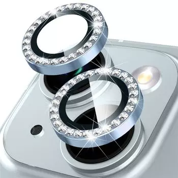Чехол для камеры LanQii, совместимый с iPhone 15 Plus, защитная пленка для объектива камеры Diamond, защитная пленка для объектива, закаленное стекло Diamond, алюминиевое кольцо с направляющей