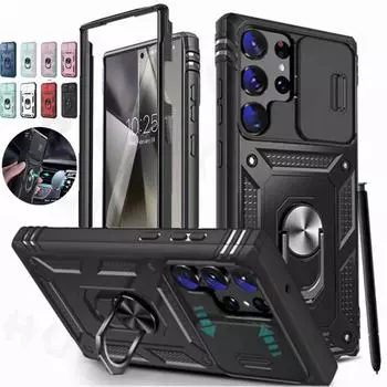 Чехол для камеры Slide Lens для Samsung Galaxy S24 Ultra S23 Ultra S22 Plus S23 FE S21 A14 A54 A52S A34 Защитный прочный чехол Samsung S24 Ultra чёрный