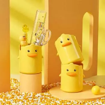 Чехол для канцелярских принадлежностей, многофункциональный полипропиленовый чехол тонкой работы, креативный держатель для телефона в форме утки, контейнер для ручек для дома жёлтый