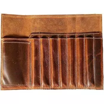 Чехол для карандашей из натуральной кожи, держатель для кистей, органайзер для кистей, линейка, канцелярский чехол, подарок для студентов, художников, живописцев коричневый