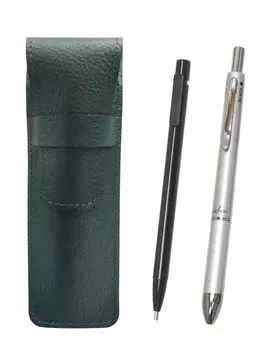 Чехол для карандашей из зернистой кожи цвета мохово-зеленый, с тонкими ластиками черного и серебристого цвета, набор из 2 шт. SASMGER15B-3MS-2