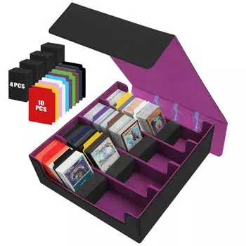Чехол для карт AOBOPLE, большая емкость, 2800 коробок для хранения карт, горизонтальный, 4 ряда, из искусственной кожи, магнитный чехол для хранения карт, раздельный стиль для торговых карт фиолетовый
