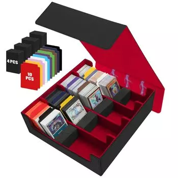 Чехол для карт AOBOPLE, большая емкость, 2800 коробок для хранения карт, горизонтальный, 4 ряда, из искусственной кожи, магнитный чехол для хранения карт, раздельный стиль для торговых карт красный