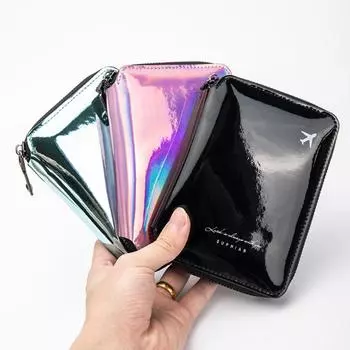 Чехол для карт, лазерная кожаная сумка для паспорта, многофункциональная, блокирующая RFID, зажим для паспорта, женская чёрный