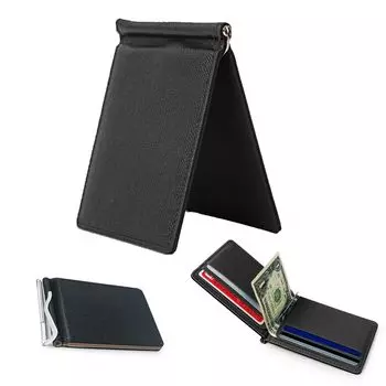 Чехол для карт с зажимом для денег, сложенный в два сложения кошелек, тонкая искусственная кожа, идеально подходит для монет иен и банковских карт [ZHEJIA] мужские купюры,