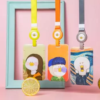 Чехол для карточек с масляной живописью, держатели для бейджей, держатели для карточек на веревке, защитный чехол для автобусной карты 08