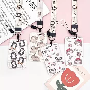 Чехол для карточек с рисунком из 2 частей, устойчивый к потере, прочный защитный чехол для студенческих карточек для проезда в автобусах и метро, чехол для кампусной карты с подвесным тросом