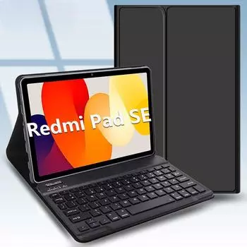 Чехол для клавиатуры Bluetooth для Xiaomi 5/6 Pro Redmi Pad SE Redmi Pad 10,6, кожаный силиконовый чехол из ТПУ со складной защитной крышкой-подставкой Redmi Pad SE 11 чёрный