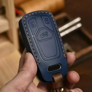 Чехол для ключа автомобиля для A4 B9 A5 A6 8S 8W Q5 Q7 4M S4 S5 S7 TT TTS TFSI RS кожаная цепочка для ключей защитный брелок синий
