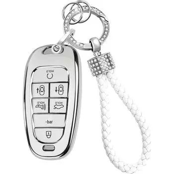 Чехол для ключа автомобиля из ТПУ с цепочкой из ромбовидной веревки - дизайн с серебристой окантовкой. Toyota C4 key