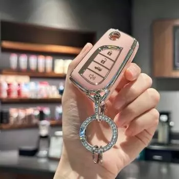 Чехол для ключа-брелока с блестящим шнурком для Toyota Fortuner Tundra Camry RAV4 Highlander Corolla Smart Key Flip Key Case Protector чёрный