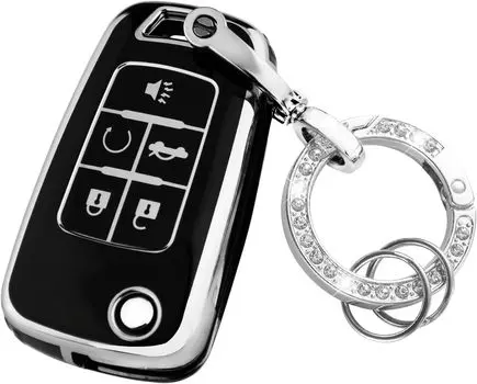 Чехол для ключа Chevy с брелком, чехол для ключа из ТПУ премиум-класса с полной защитой для Equinox Camaro Cruze Malibu Impala Spark Sonic GMC чёрный