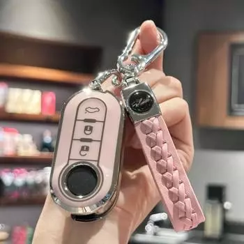 Чехол для ключа Girly с брелком для Fiat 500, чехол для ключа Boyue Bravo Iveco Olsen, защитный чехол для дистанционного ключа от автомобиля, розовый розовый