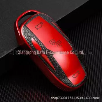 Чехол для ключа из мягкой резины и кожи TPU для Tesla Model 3/Y - защитный чехол для автомобильного ключа красный