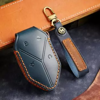 Чехол для ключа из натуральной кожи Leopard для моделей BYD Leopard 3, 5 и 8 чёрный