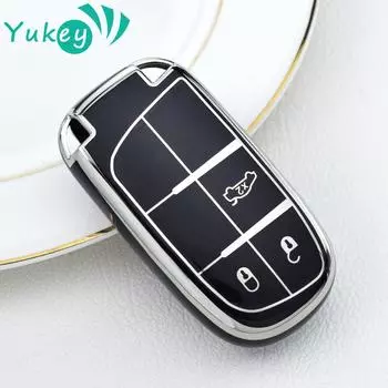 Чехол для ключа из ТПУ с 3 кнопками для Jeep Renegade Commander Cherokee Grand JCUV Fiat 500X для Dodge Challenger чёрный
